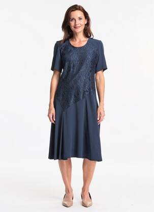 Rochie midi țesătură crep mâneci scurte albastru GUY DUBOUIS femeie