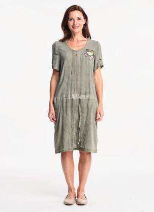 Rochie midi țesătură crep mâneci scurte verde MERI & ESCA femeie