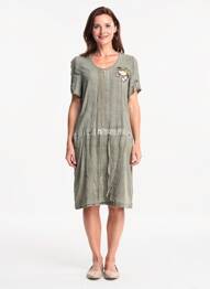 Rochie midi țesătură crep mâneci scurte verde MERI & ESCA femeie