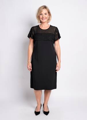Rochie midi țesătură crep mâneci scurte negru MERI & ESCA femeie