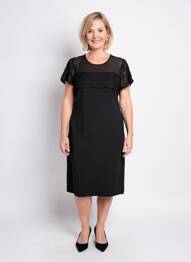 Rochie midi țesătură crep mâneci scurte negru MERI & ESCA femeie