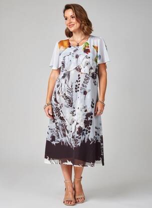 Rochie midi imprimeu fantezie mâneci scurte alb GUY DUBOUIS femeie
