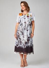 Rochie midi imprimeu fantezie mâneci scurte alb GUY DUBOUIS femeie