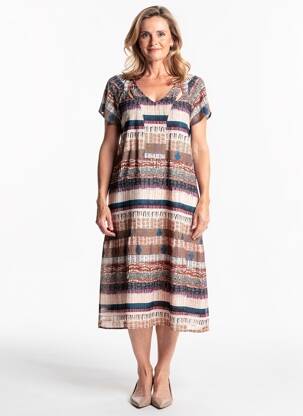 Rochie midi imprimeu fantezie mâneci scurte maro MERI & ESCA femeie