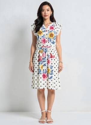 Rochie midi imprimeu fantezie mâneci scurte alb GUY DUBOUIS femeie