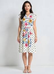 Rochie midi imprimeu fantezie mâneci scurte alb GUY DUBOUIS femeie