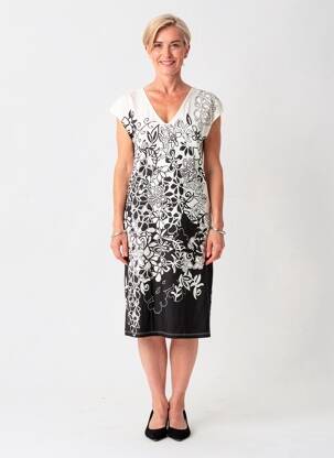 Rochie midi imprimeu fantezie mâneci scurte alb FRANCE RIVOIRE femeie