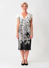Rochie midi imprimeu fantezie mâneci scurte alb FRANCE RIVOIRE femeie