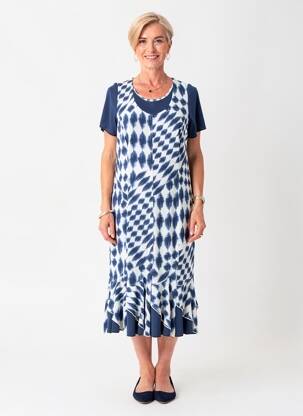 Rochie midi imprimeu fantezie mâneci scurte albastru FRANCE RIVOIRE femeie