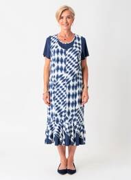 Rochie midi imprimeu fantezie mâneci scurte albastru FRANCE RIVOIRE femeie