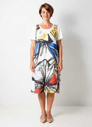 Rochie midi imprimeu fantezie mâneci scurte alb MERI & ESCA femeie