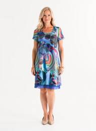 Rochie midi imprimeu fantezie mâneci scurte albastru GUY DUBOUIS femeie