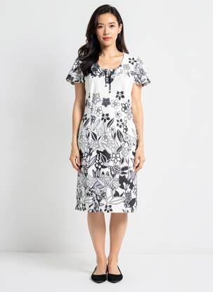 Rochie midi imprimeu fantezie mâneci scurte alb GUY DUBOUIS femeie