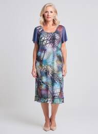 Rochie midi imprimeu fantezie mâneci scurte albastru GUY DUBOUIS femeie