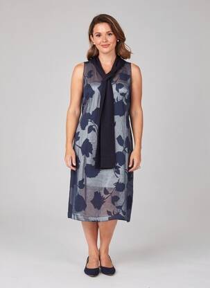 Rochie midi imprimeu floral fără mâneci albastru GUY DUBOUIS femeie