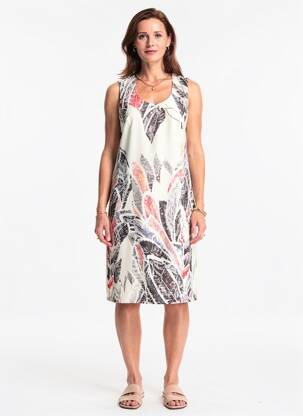 Rochie midi imprimeu fantezie fără mâneci alb IMPULSION femeie