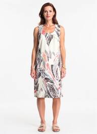 Rochie midi imprimeu fantezie fără mâneci alb IMPULSION femeie