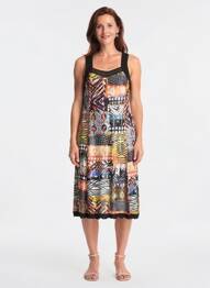 Rochie midi imprimeu fantezie fără mâneci negru GUY DUBOUIS femeie