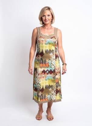 Rochie midi imprimeu fantezie fără mâneci verde GUY DUBOUIS femeie