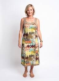 Rochie midi imprimeu fantezie fără mâneci verde GUY DUBOUIS femeie