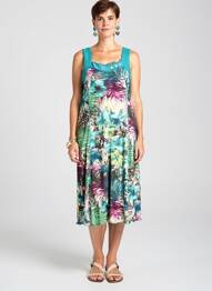 Rochie midi imprimeu floral fără mâneci albastru FRANCE RIVOIRE femeie