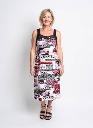 Rochie midi imprimeu fantezie fără mâneci negru GUY DUBOUIS femeie