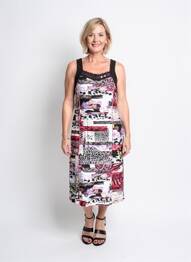 Rochie midi imprimeu fantezie fără mâneci negru GUY DUBOUIS femeie