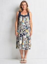 Rochie midi imprimeu fantezie fără mâneci albastru FRANCE RIVOIRE femeie