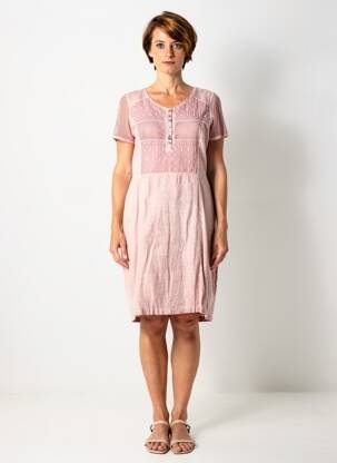 Rochie midi țesătură crep mâneci scurte roz MERI & ESCA femeie