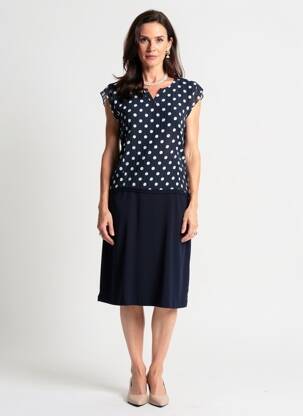 Rochie midi țesătură crep mâneci scurte albastru GUY DUBOUIS femeie