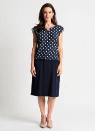 Rochie midi țesătură crep mâneci scurte albastru GUY DUBOUIS femeie