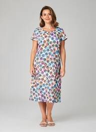 Rochie midi țesătură crep mâneci scurte albastru FRANCE RIVOIRE femeie
