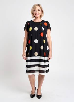 Rochie midi croială fluidă mâneci scurte negru GUY DUBOUIS femeie