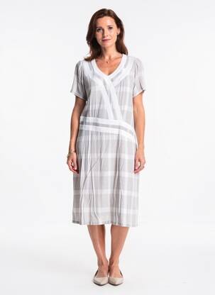 Rochie midi țesătură crep mâneci scurte gri MERI & ESCA femeie