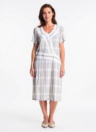 Rochie midi țesătură crep mâneci scurte gri MERI & ESCA femeie