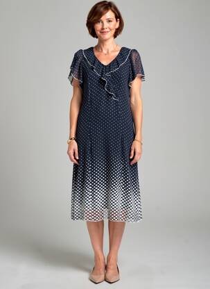 Rochie midi croială fluidă mâneci scurte albastru IMPULSION femeie