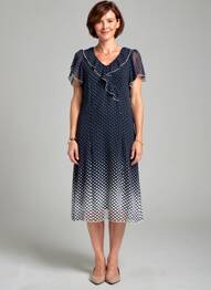 Rochie midi croială fluidă mâneci scurte albastru IMPULSION femeie