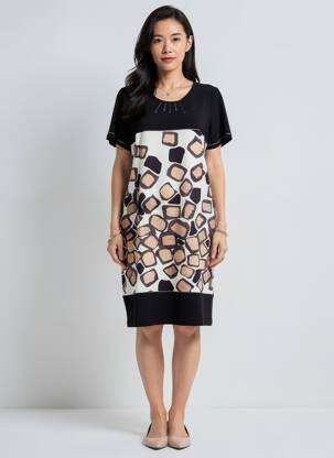 Rochie midi mâneci scurte mâneci scurte negru GUY DUBOUIS femeie
