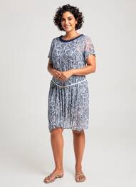 Rochie midi croială fluidă mâneci scurte albastru GUY DUBOUIS femeie