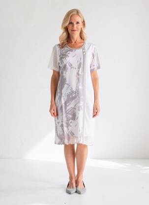 Rochie midi imprimeu fantezie mâneci scurte alb MERI & ESCA femeie