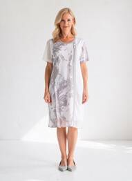 Rochie midi imprimeu fantezie mâneci scurte alb MERI & ESCA femeie