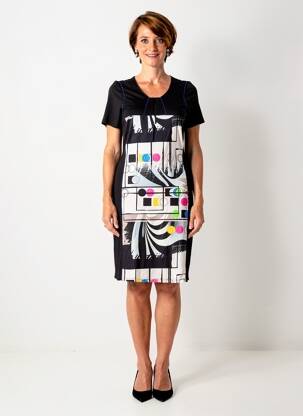 Rochie midi imprimeu fantezie mâneci scurte negru GUY DUBOUIS femeie