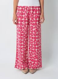Pantalon larg țesătură poplin roz ICHI femeie