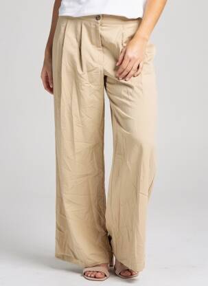 Pantalon larg țesătură poplin talie înaltă bej GEVANI ER femeie