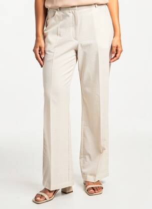 Pantalon drept țesătură crep talie înaltă bej GEVANA femeie