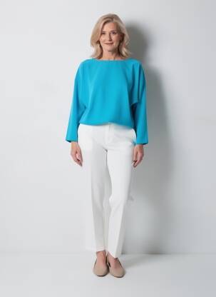 Top croială fluidă mâneci lungi albastru GEVANA femeie