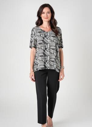 Tricou imprimeu fantezie mâneci scurte negru GEVANA femeie
