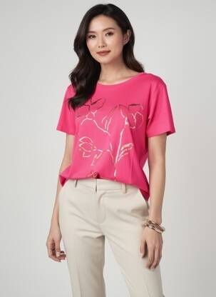 Tricou serigrafie mâneci scurte roz GEVANA femeie