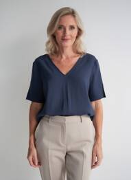 Top croială fluidă mâneci scurte albastru GEVANA femeie
