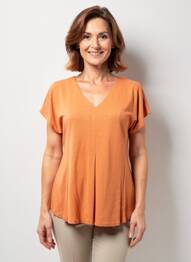 Tricou guler în v mâneci scurte portocaliu GEVANA femeie